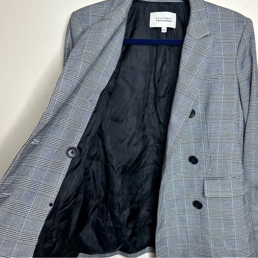 Equipment x Tabitha Simmons Hamish Blazer Gray Windowpane Double Breasted size 0
